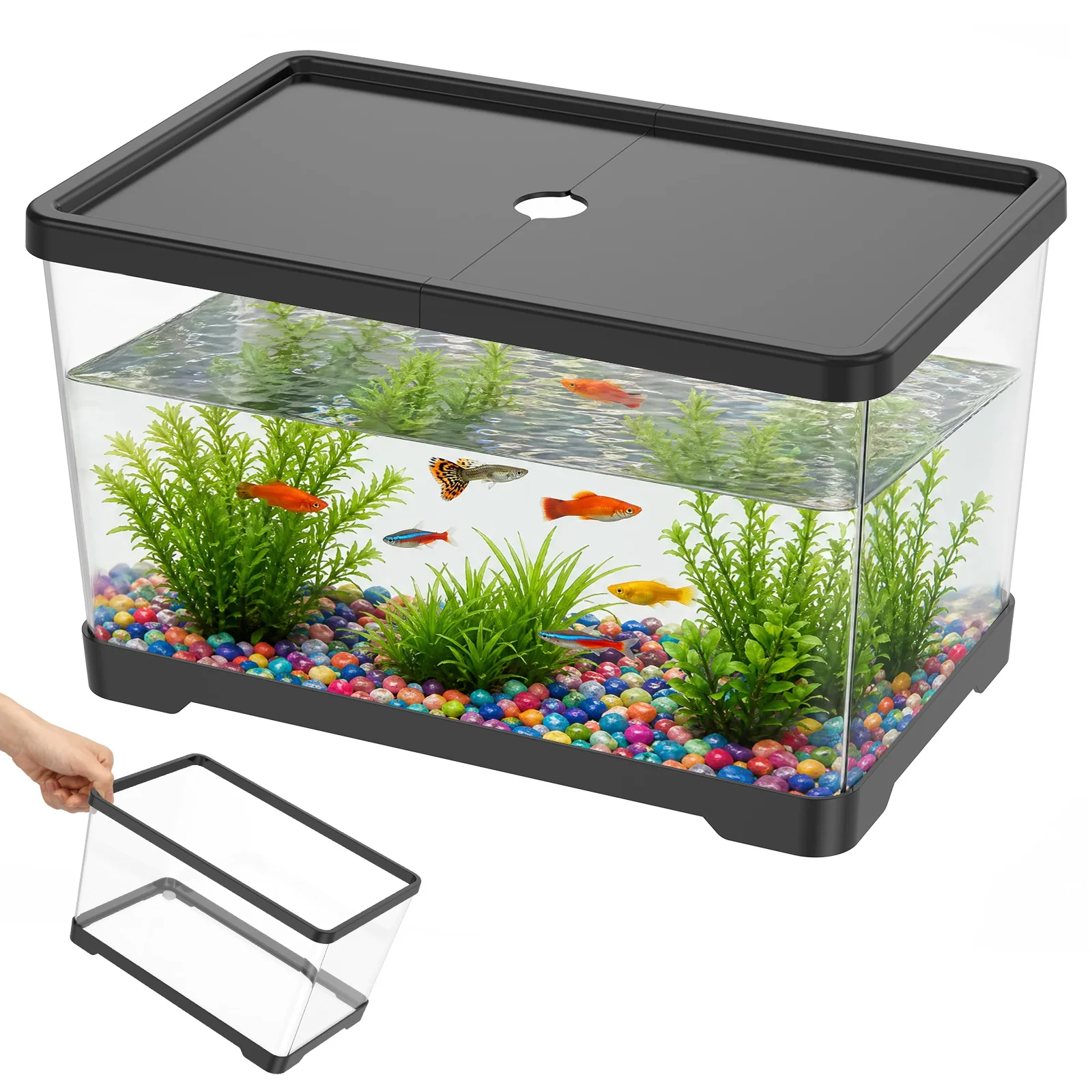 Planted Aquarium Bowl - Akuarium Ikan Transparan dengan Penutup, Tangki